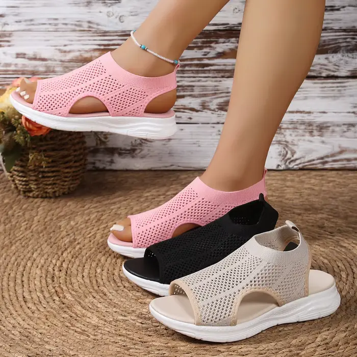Sandales pour femmes, chaussures respirantes en tricot à bout ouvert