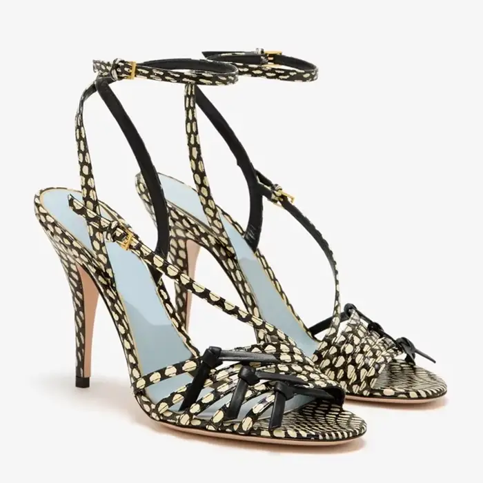 Chaussures modernes pour femmes à talons hauts en cuir patchwork à bande étroite, bout rond sexy, ta