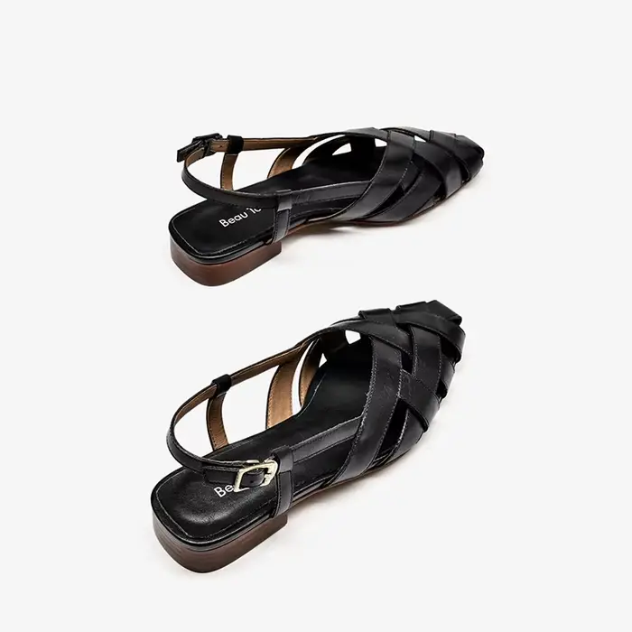 BEAUTODAY – sandales gladiateur en cuir de vache pour femmes, chaussures plates d'extérieur à bout p