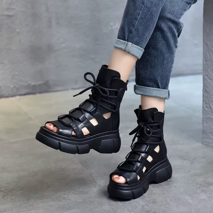 DRKANadvocate-Sandales rétro en cuir véritable pour femme