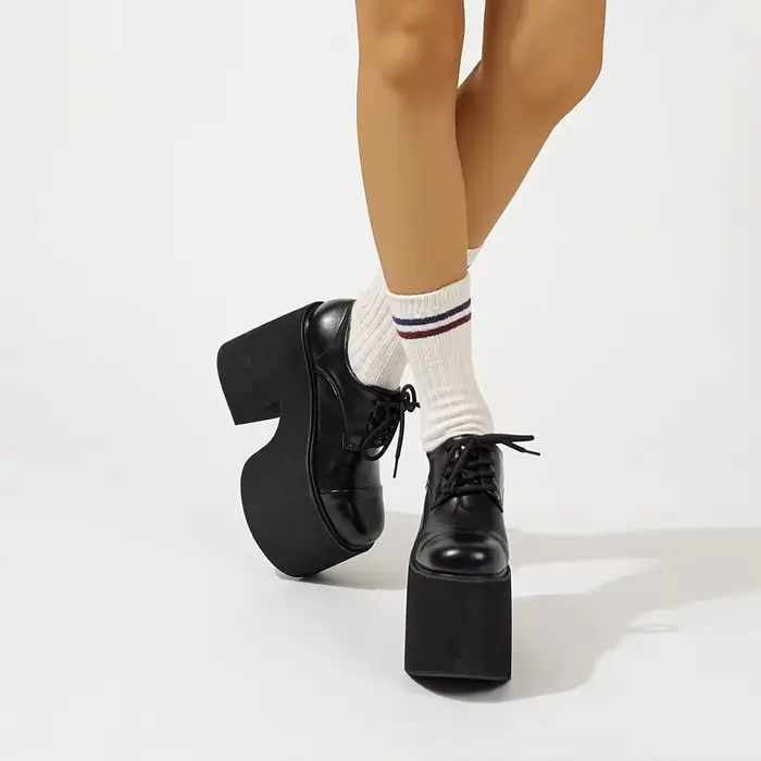 Gdgydh femmes escarpins à talons épais à lacets élégant Oxford plate-forme pompes