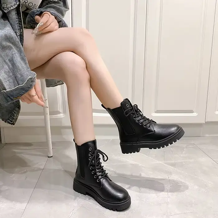 Chaussures de moto à bout rond et talon épais