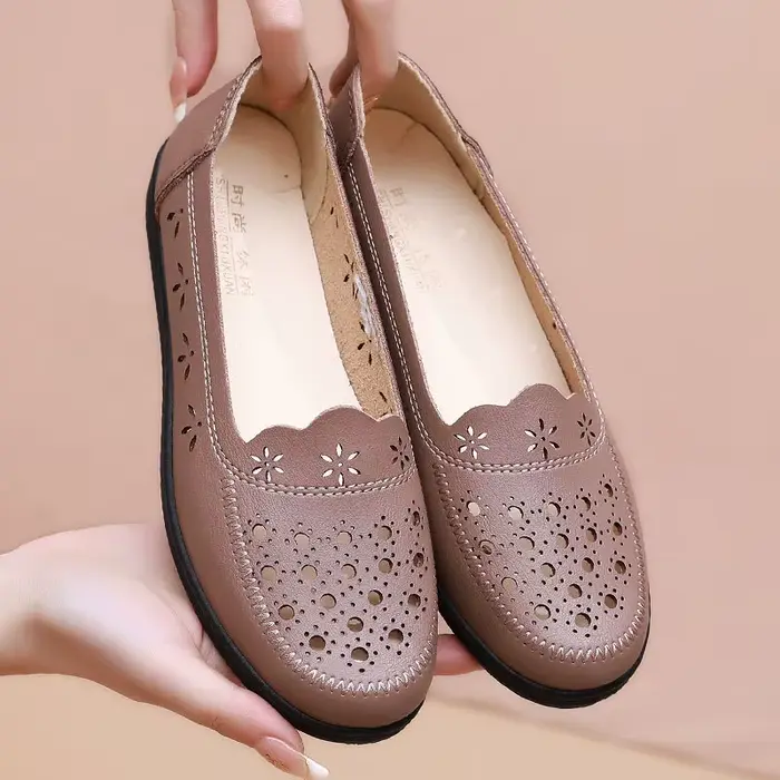 Baotou-Sandales Confortables en Cuir pour Femme, Chaussures d'Été à Semelle Souple et Plate, avec Tr