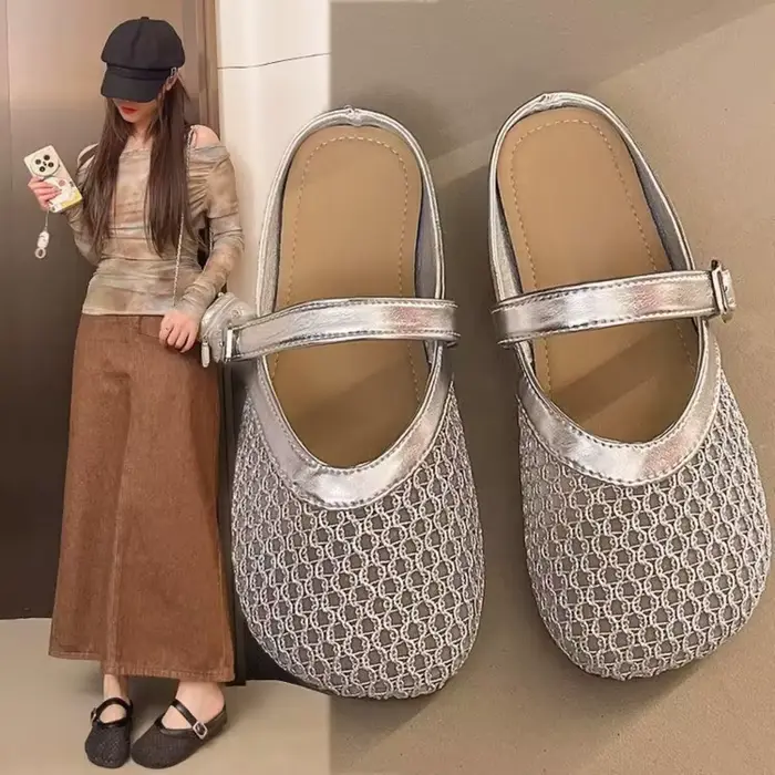 Mules Mary Jane en maille respirante pour femmes, chaussures d'été fraîches à semelle souple, design