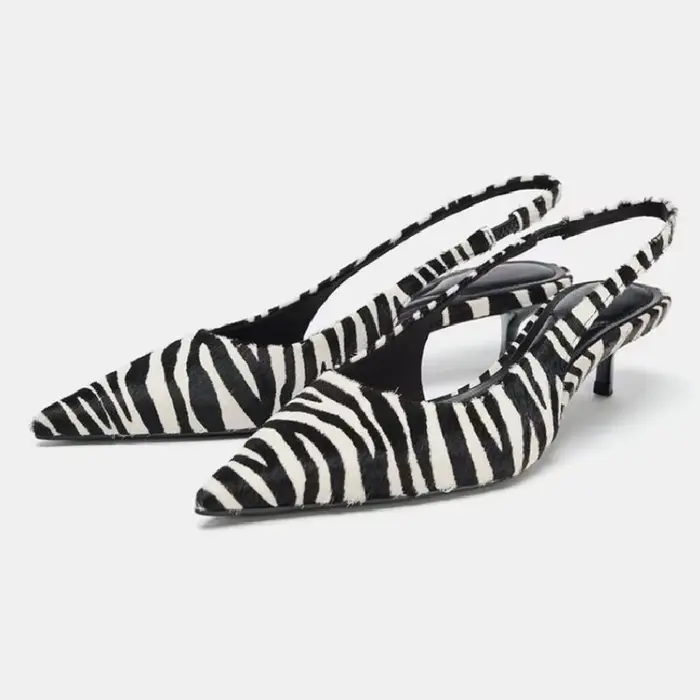 Escarpins à talons chaton pour femmes, nouveauté, Design imprimé zèbre, Sexy, bout pointu, talons ha