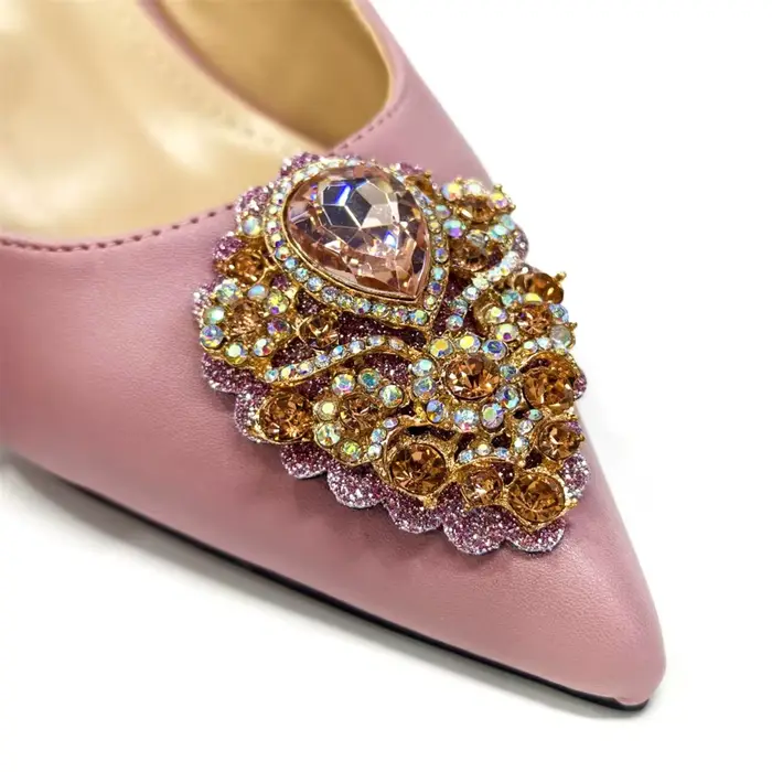 NigWin-Venus Chan Ensemble de chaussures et de sacs pointus pour femme, rose, talon haut, cristal co