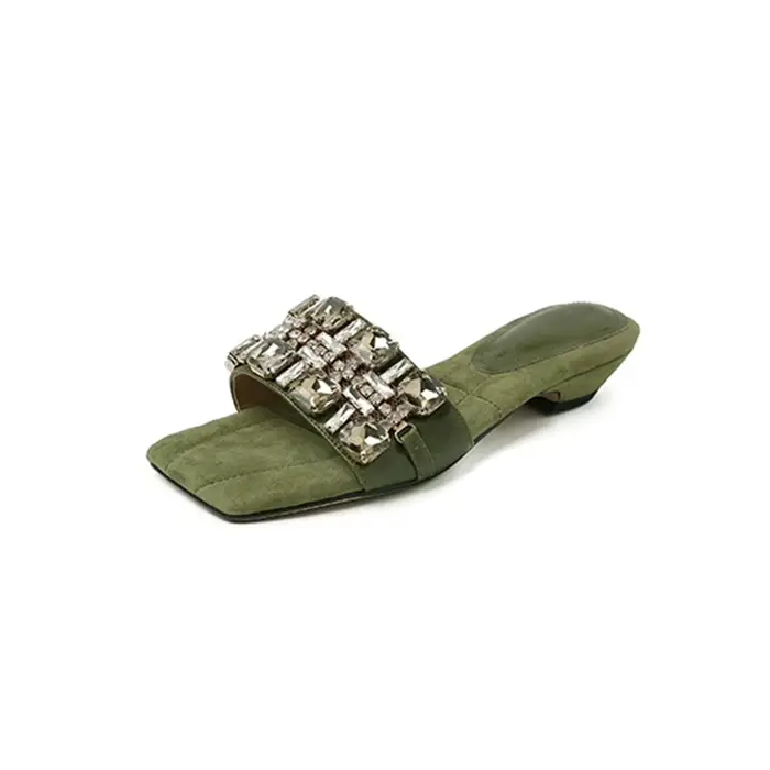 Sandales en cuir de mouton, élégance française, strass, sensation haut de gamme, pour femmes, été, e