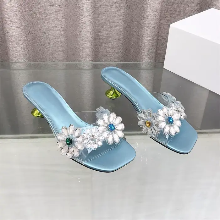Mules à talon chaton pour femme, sandales à bride transparente en PVC, pantoufles élégantes à bout c