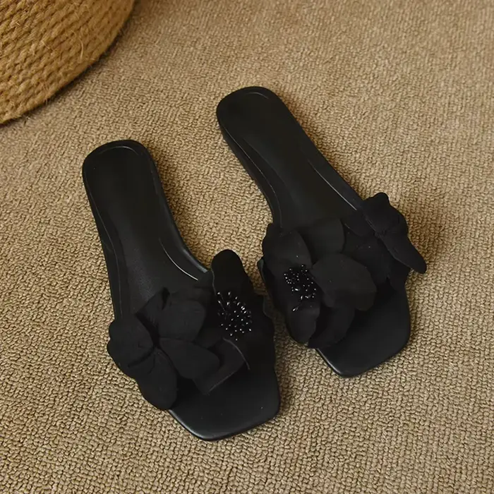 Pantoufles Mule à fleurs éternelles pour femmes, tongs élégantes d'extérieur, sandales à glissière f