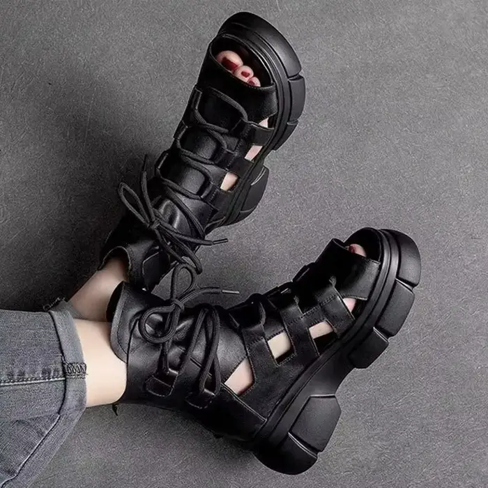 Mode nouvelles Sandales romaines chaussures à plate-forme compensée évidé respirant Femmes