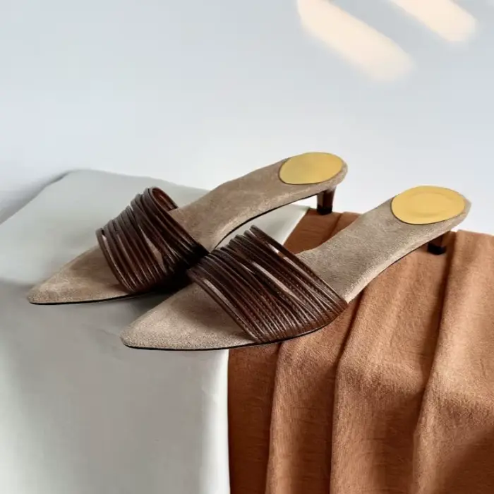 Mules noires à bout pointu et bande étroite pour femmes, sandales coulissantes Sexy à bout ouvert et