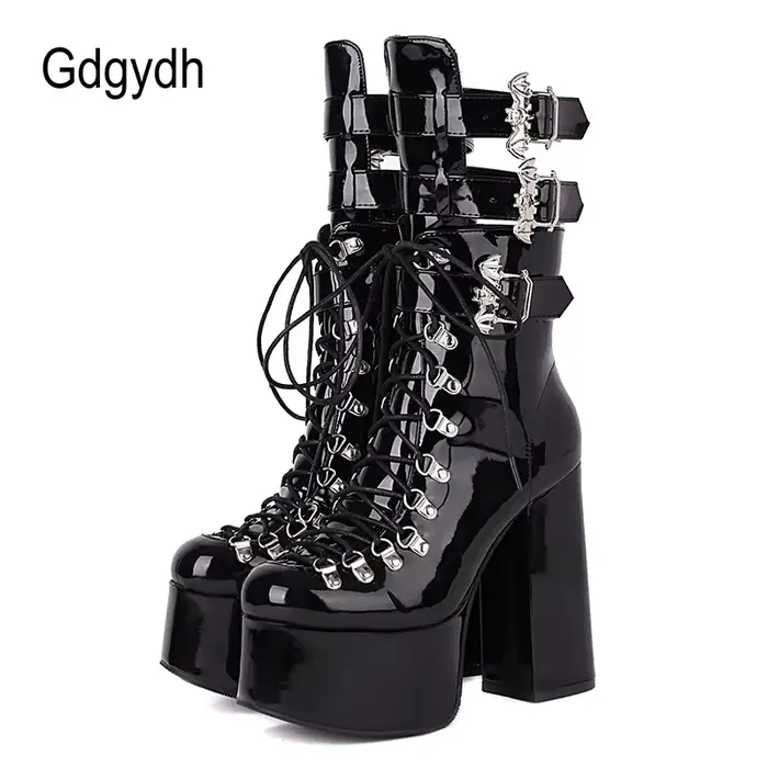 Gdgydh Style gothique noir plate-forme bottes ailes de chauve-souris Sexy club nuit bottes modernes