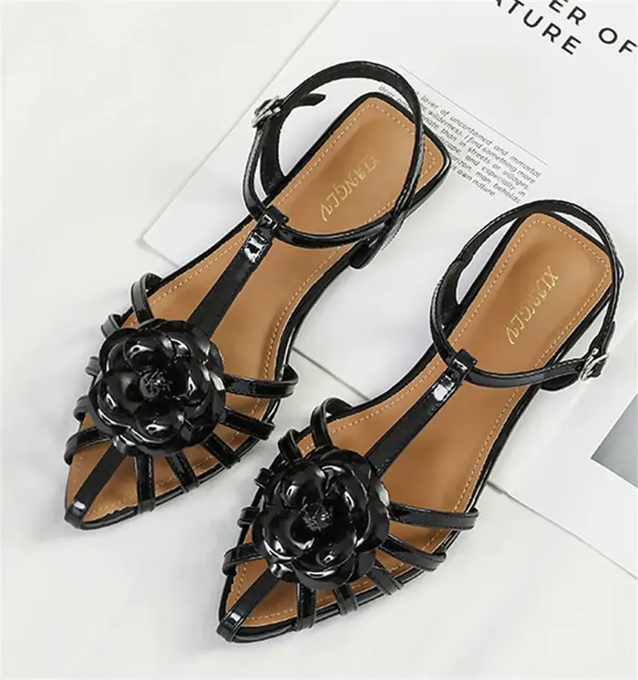 Sandales plates romaines de luxe à fleurs pour femmes, pointure 36-43, à bout fermé, ajourées, avec 