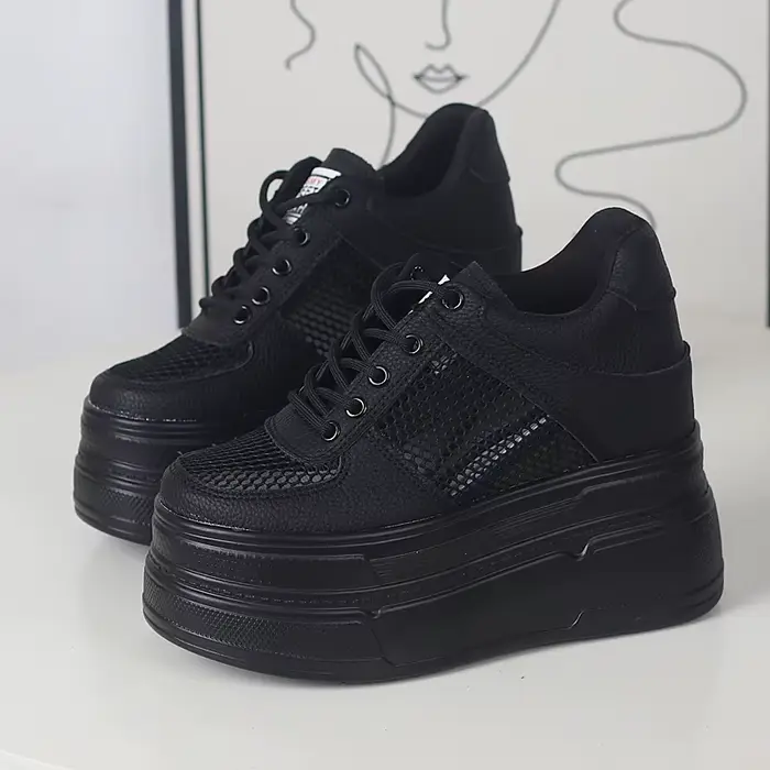 Baskets à plateforme en cuir véritable pour femmes, chaussures compensées respirantes, chaussures dé