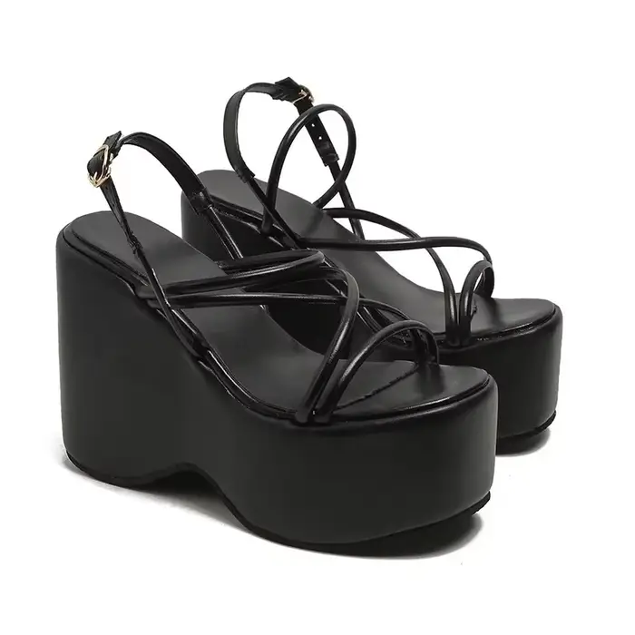 Sandales sexy pour femme, design de marque, style punk, à talons compensés et hauts, confortables po