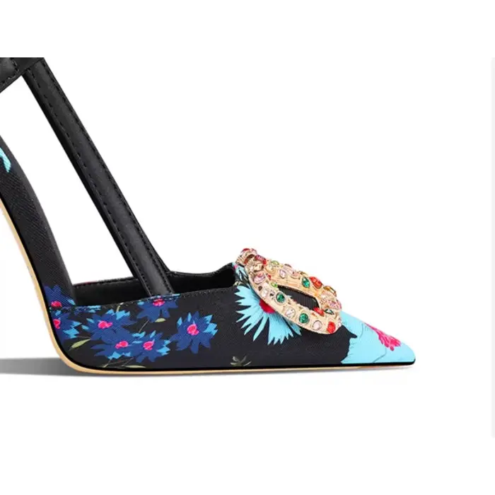 Escarpins élégants noirs à motif floral et bout pointu pour femme – Nouvelle collection automne 2026