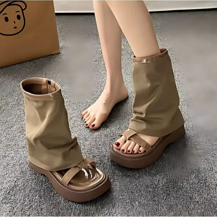 Sandales à Plateforme pour Femmes Style Chaussettes Molles Y2K Tongs d'été à Semelle Épaisse Chaussu