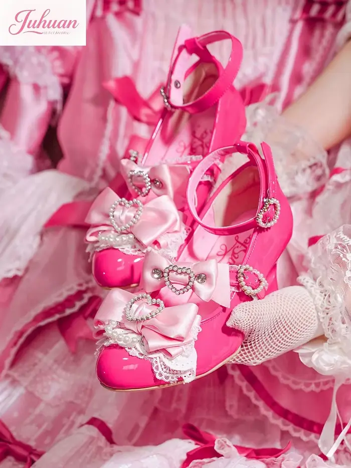 Sandales à talons d'amour avec nœud rose japonais