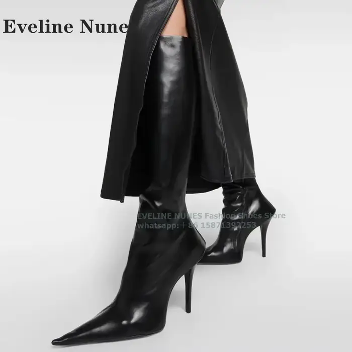 Bout pointu talons aiguilles bottes de chevalier fermeture éclair latérale solide grande taille Patchwork femmes bottes hautes élégant Style de rue automne