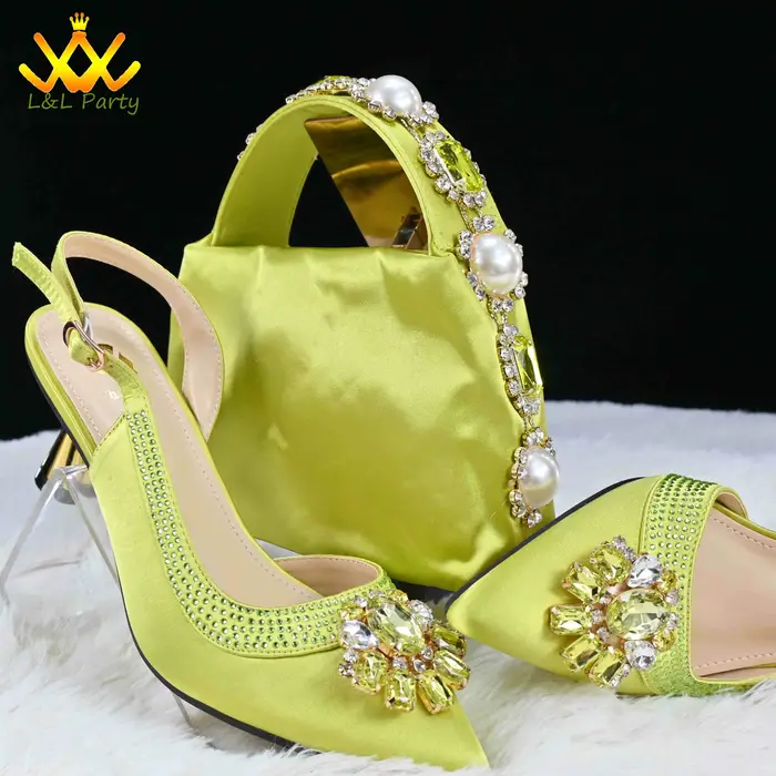 Cristal brillant nouveautés confortable talon moyen couleur vert citron hiver nouvelles chaussures a