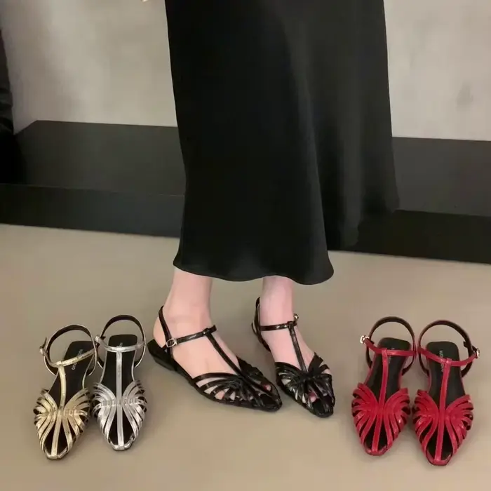 Bailamos 2026 Nouvelle Collection Été Sandales Femme Tendance à Bride Fine Talon Bas Style Gladiateur Bout Pointu avec Boucle Cheville