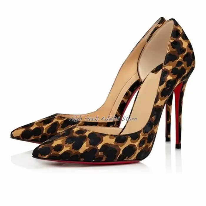 Hot Chick léopard soie bout pointu talons hauts femmes fête en cuir verni pompes Sexy pas cher luxe 