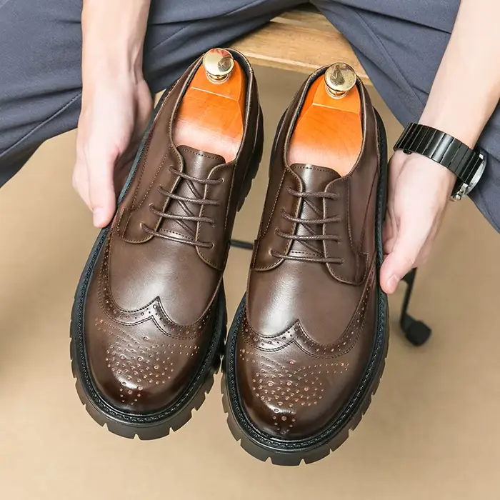 Chaussures Oxford à fond épais de marque de luxe, chaussures de sécurité d'extérieur à lacets, chaus