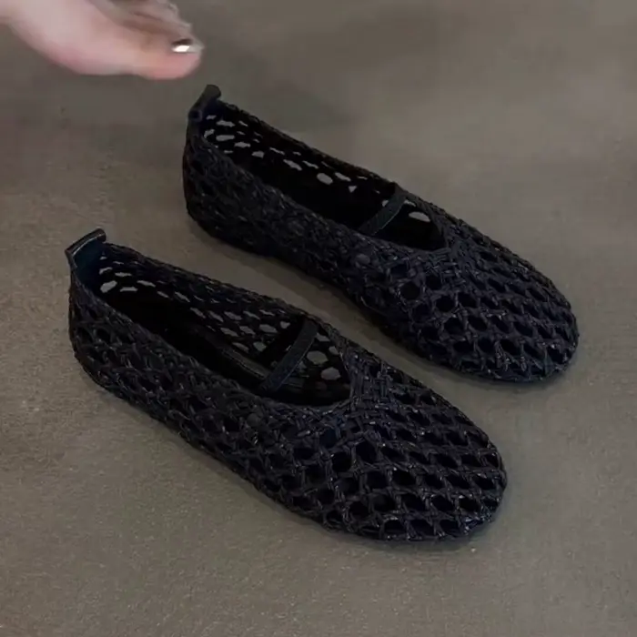 Sandales plates respirantes vintage françaises pour femmes, version améliorée, ajourées et tissées, 