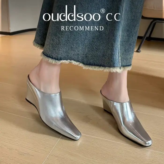 Ods Mules pour femmes 2025 pantoufles mocassins décontractés Pantofle diapositives bout carré bas sur une cale luxe nouveaux talons bloc couverture mode