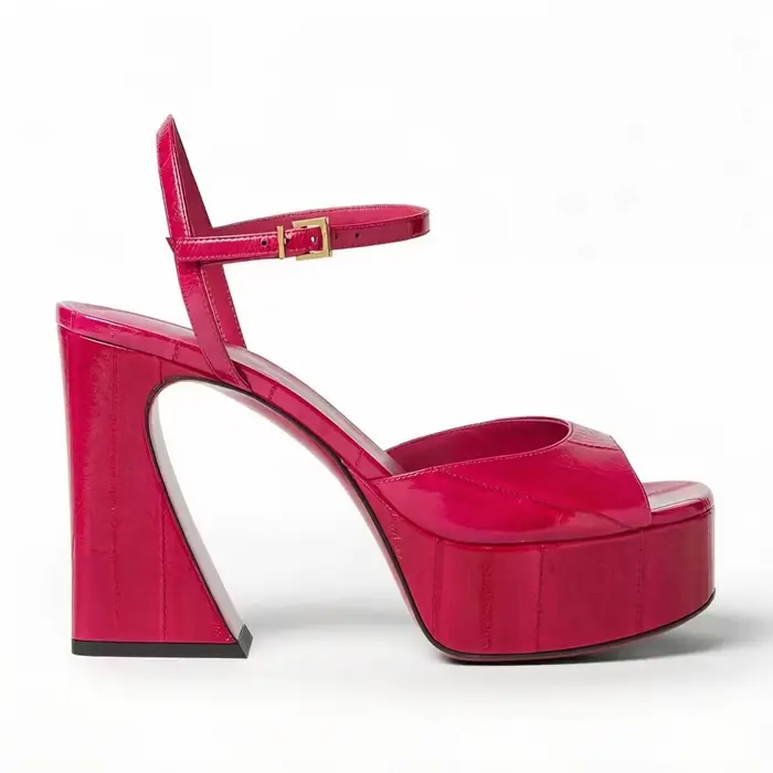 Sandales à plateforme pour femmes en cuir verni orange