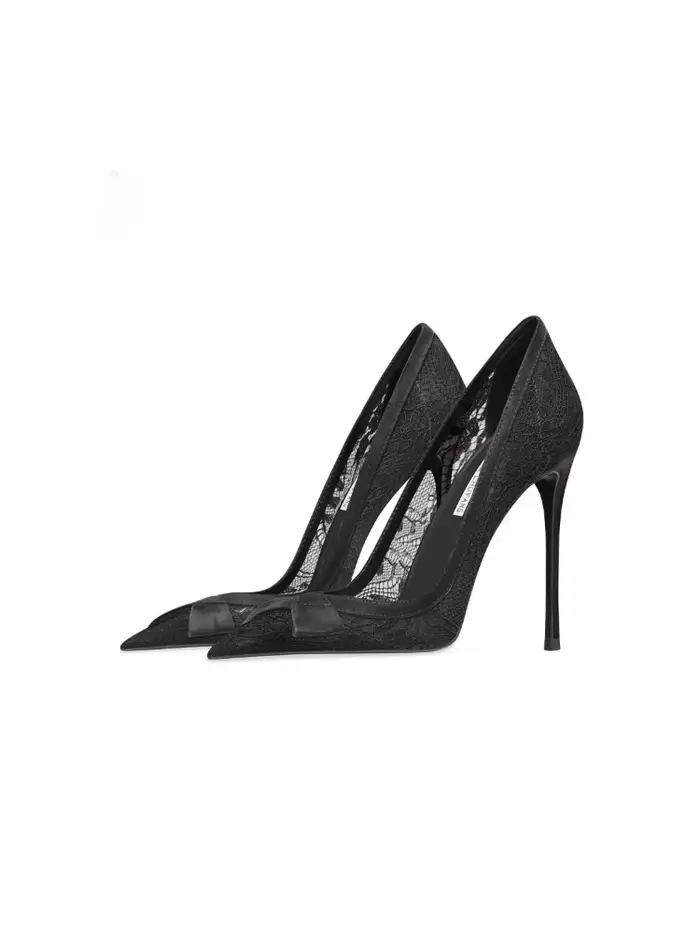 Talons hauts noirs en dentelle sexy, talons fins pour femmes, orteils pointus, tempérament polyvalen