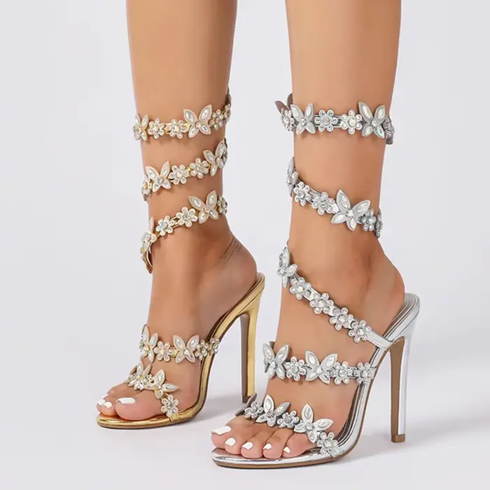Eilyken été concepteur papillon-noeud cristal sandales Sexy Peep orteil talon mince fête de mariage