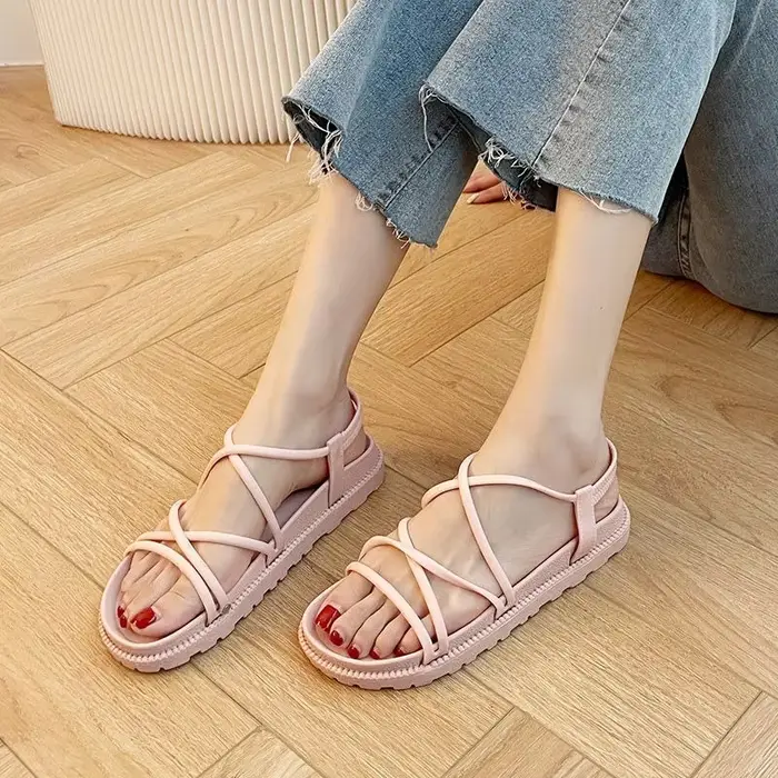 Nouvelle sandale orthopédique femme été 2025 plage sans talon confortable plat femmes espadrilles romaines sandales noir rose rouge Sexy