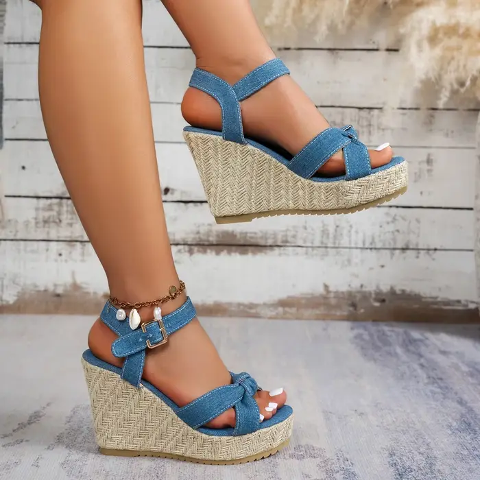 Femmes sandales à talons compensés fond épais rétro bout ouvert dames chaussures 2025 mode plate-for