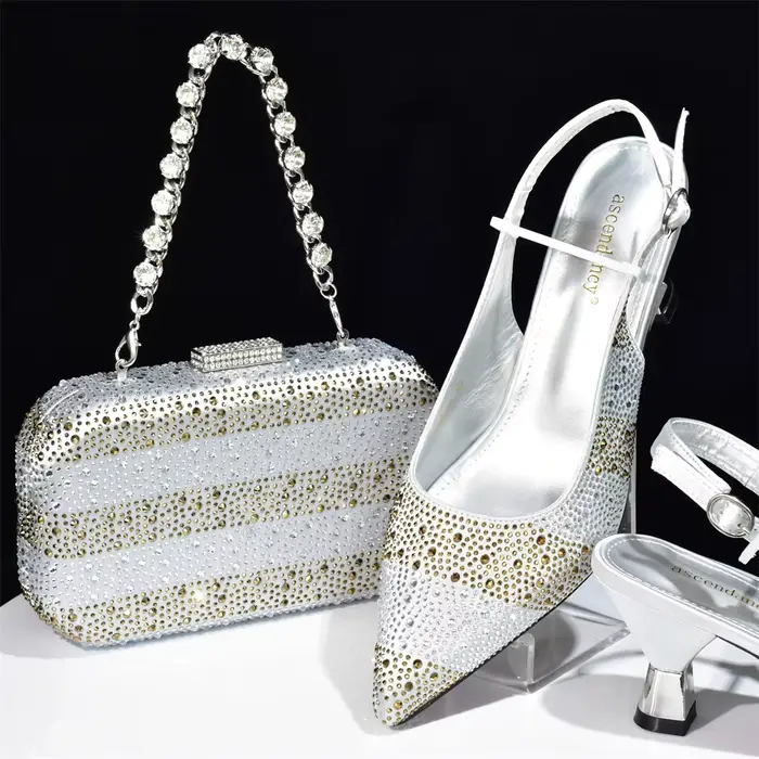 Doershow-Ensembles de chaussures et de sacs italiens, sacs à main en argent de charbon, sacs assorti