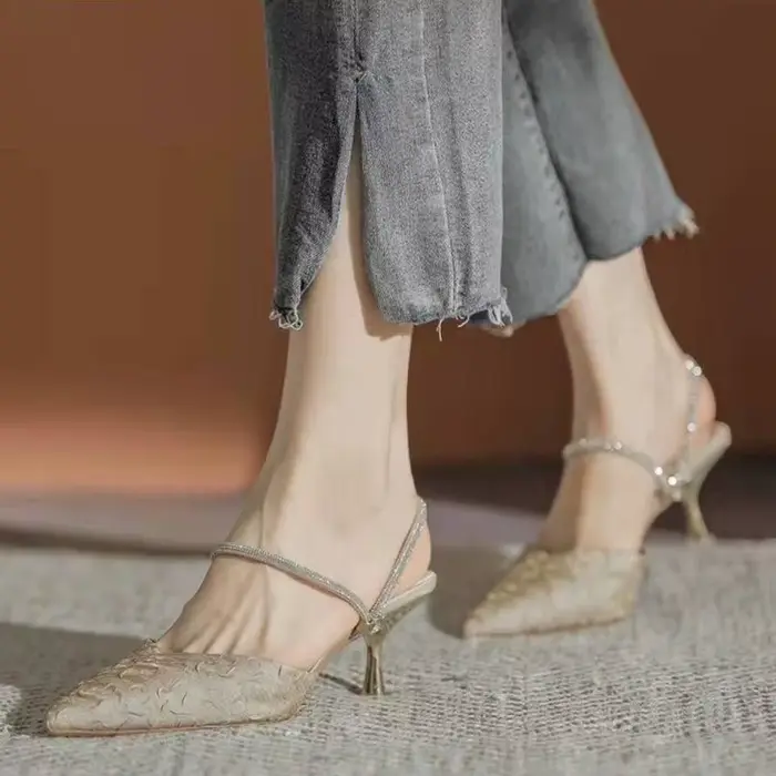 Stiletto été 2025 sandales pour femme strass chaussures talons fins