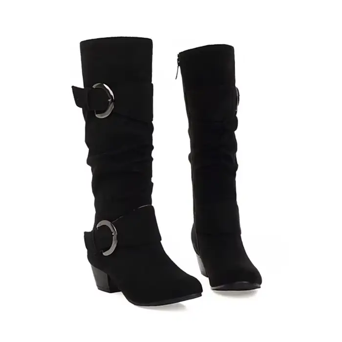 Bottes Hautes à Talons Compensés pour Femme, Chaussures sulf, Rondes, Couture Flock, Chaudes, d'Hive