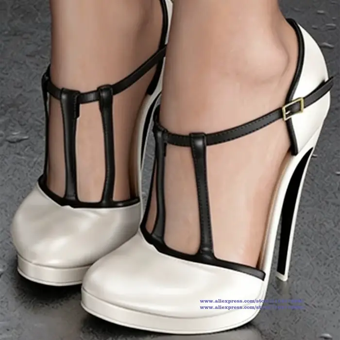 T-strap en cuir talons aiguilles sandales pour femmes plate-forme Sexy robe De soirée chaussures De 