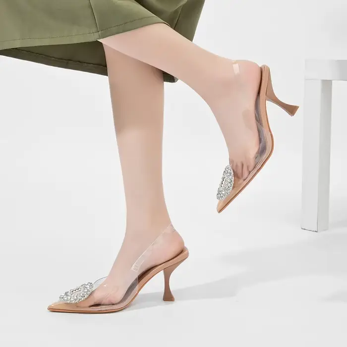 TRAF Transparent talons hauts femmes pompes strass talon clair
