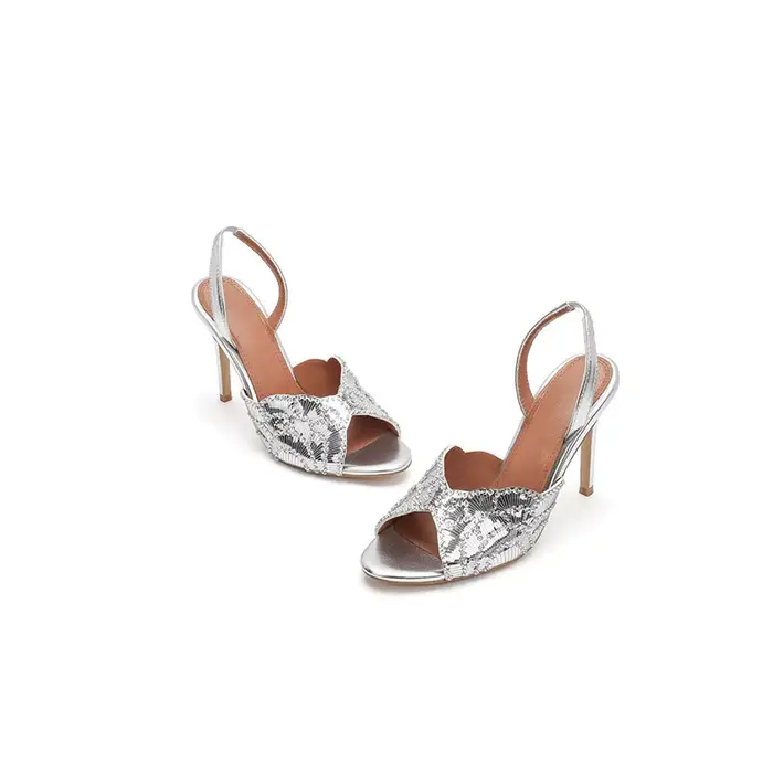 Sandales d'été dorées brillantes à talons aiguilles pour femme, élégantes pour les soirées, à bout r