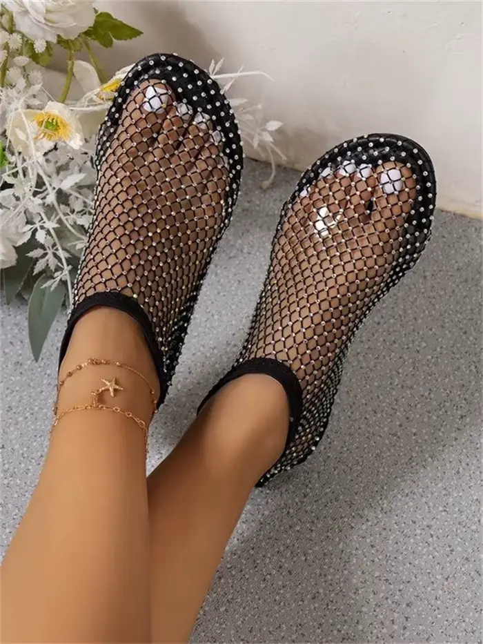 Msfilia sandales à bout rond avec évider Internet célèbre diamant clouté bottes courtes été Sexy gra