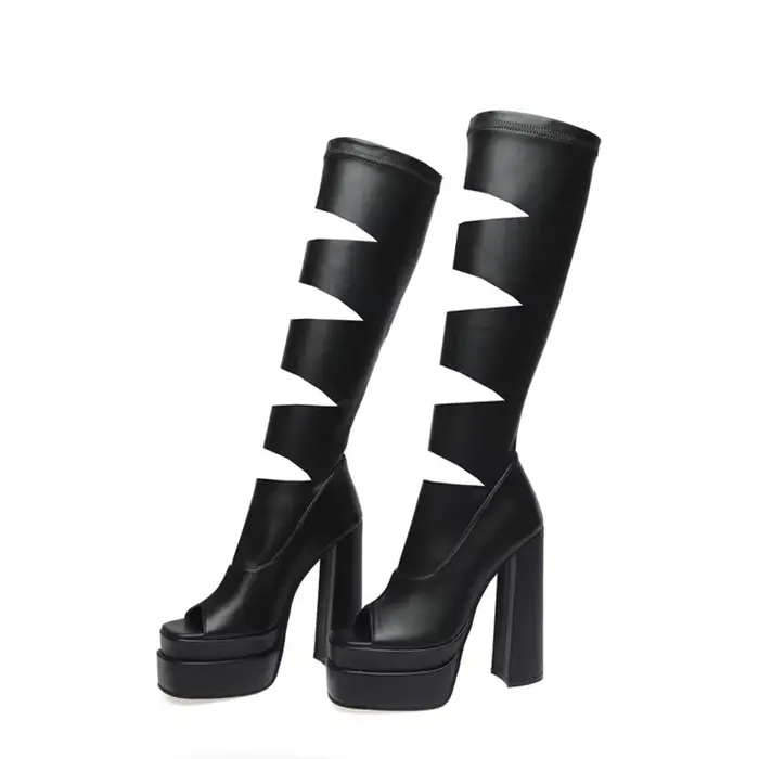 BLXQPYT sandales femmes nouveauté créateur de mode Sexy évider Peep orteil été élastique botte plate