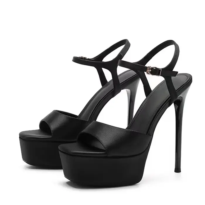 Liyke Designer confortable soie bride à la cheville femmes Sexy 14CM sandales mode bout ouvert noir 