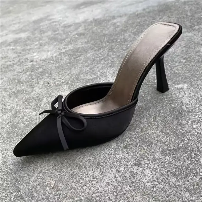 Mules d'été confortables et élégantes à bout pointu avec nœud papillon