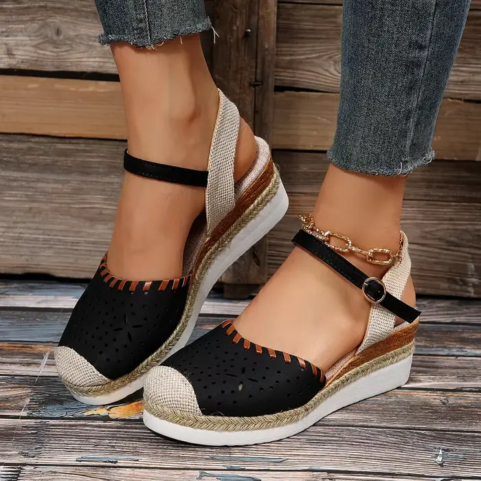 Femmes bout fermé sandales à talons compensés mode Espadrilles plate-forme