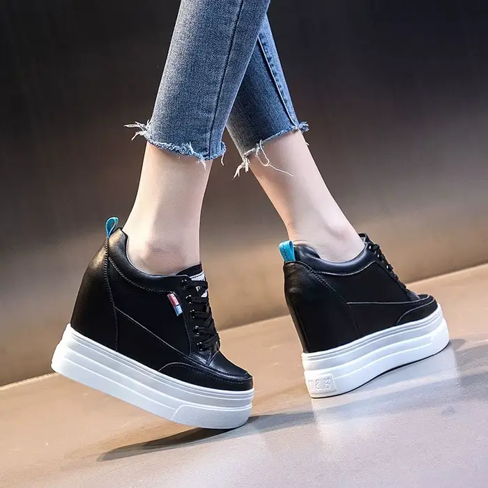 11cm 2025 plate-forme baskets à semelles compensées chaussures d'été en cuir véritable Air Mesh creux femmes blanc