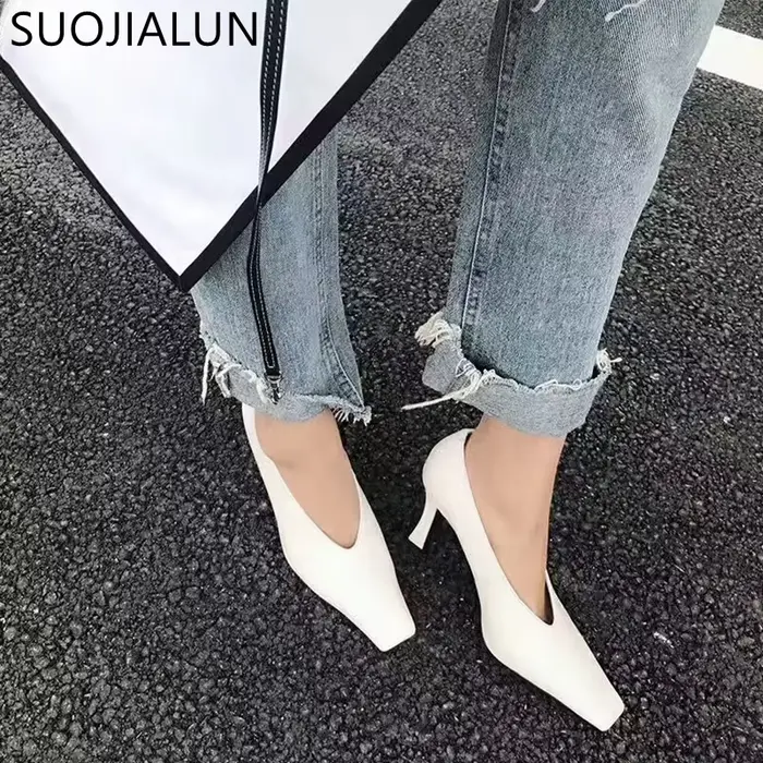 SUOJIALUN-Escarpins à talons hauts pour femmes, chaussures de bureau élégantes, pointues, de haute q