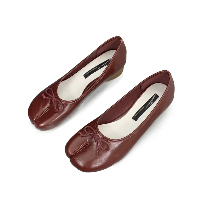 Chaussures Tabi à bout fendu et talon de 3cm, chaussures confortables en cuir à enfiler, mocassins s