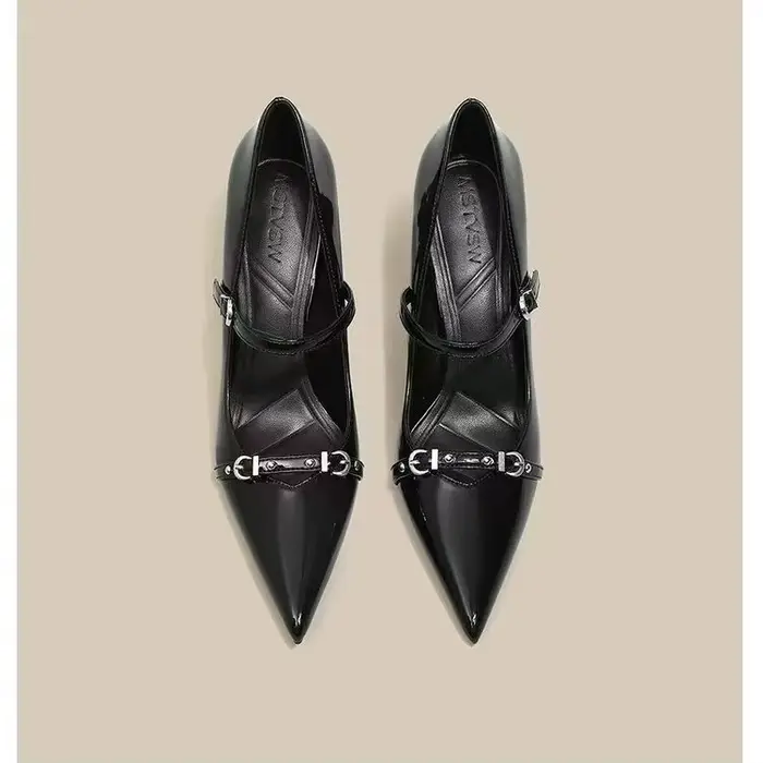 Talons hauts pointus rivetés vintage français pour femmes, nouvelle collection printemps et automne 