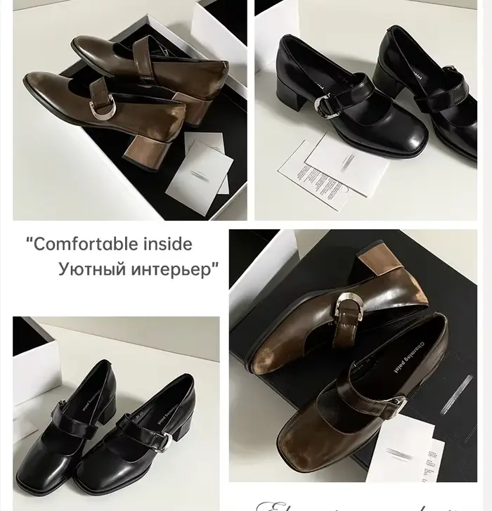 Ods Mary Jane pompes femmes 2025 nouveau printemps luxe véritable cuir de vache moyen bloc talon fait à la main qualité confortable respirant